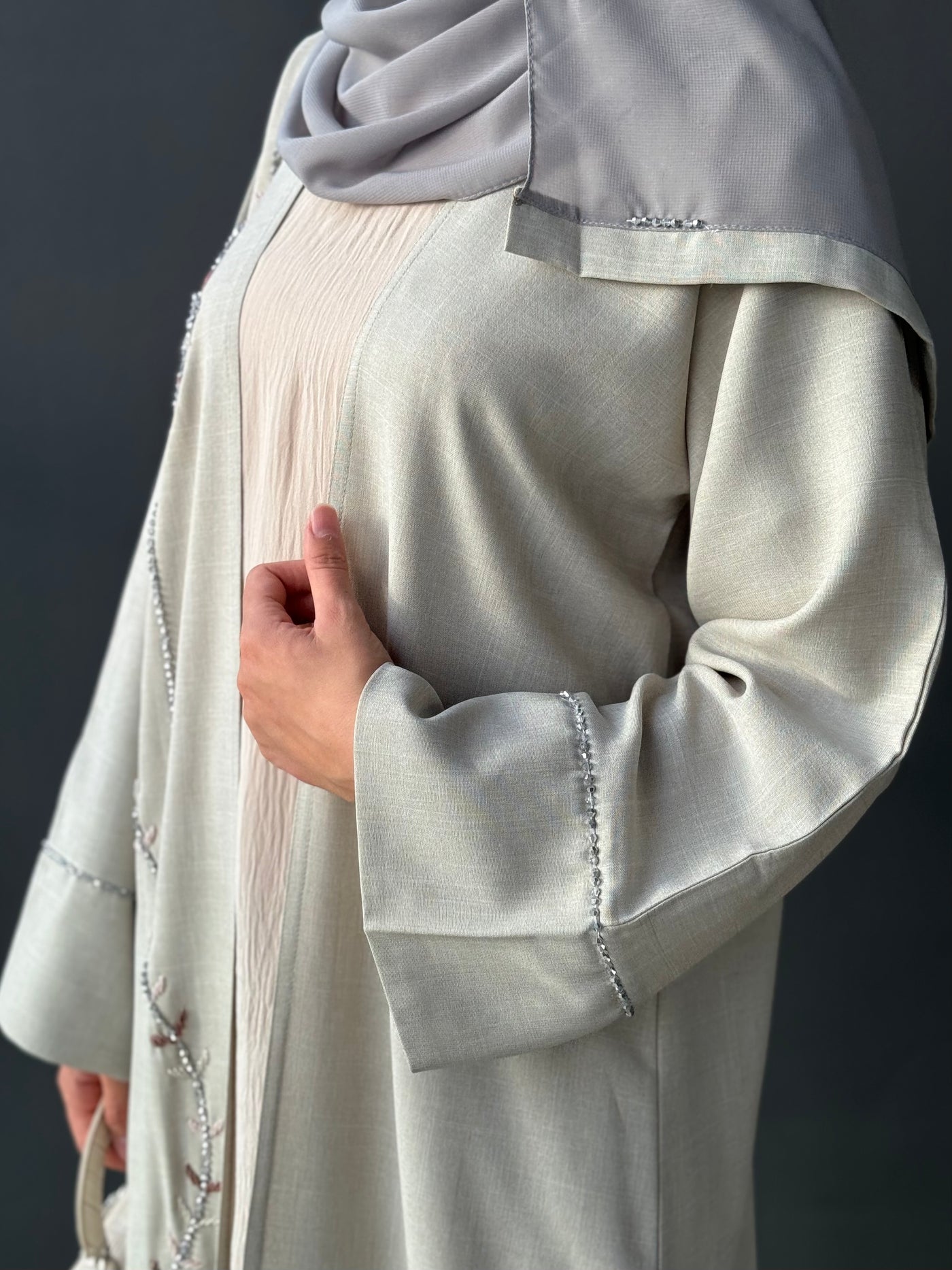 ABAYA Linen perlée 4 pièces