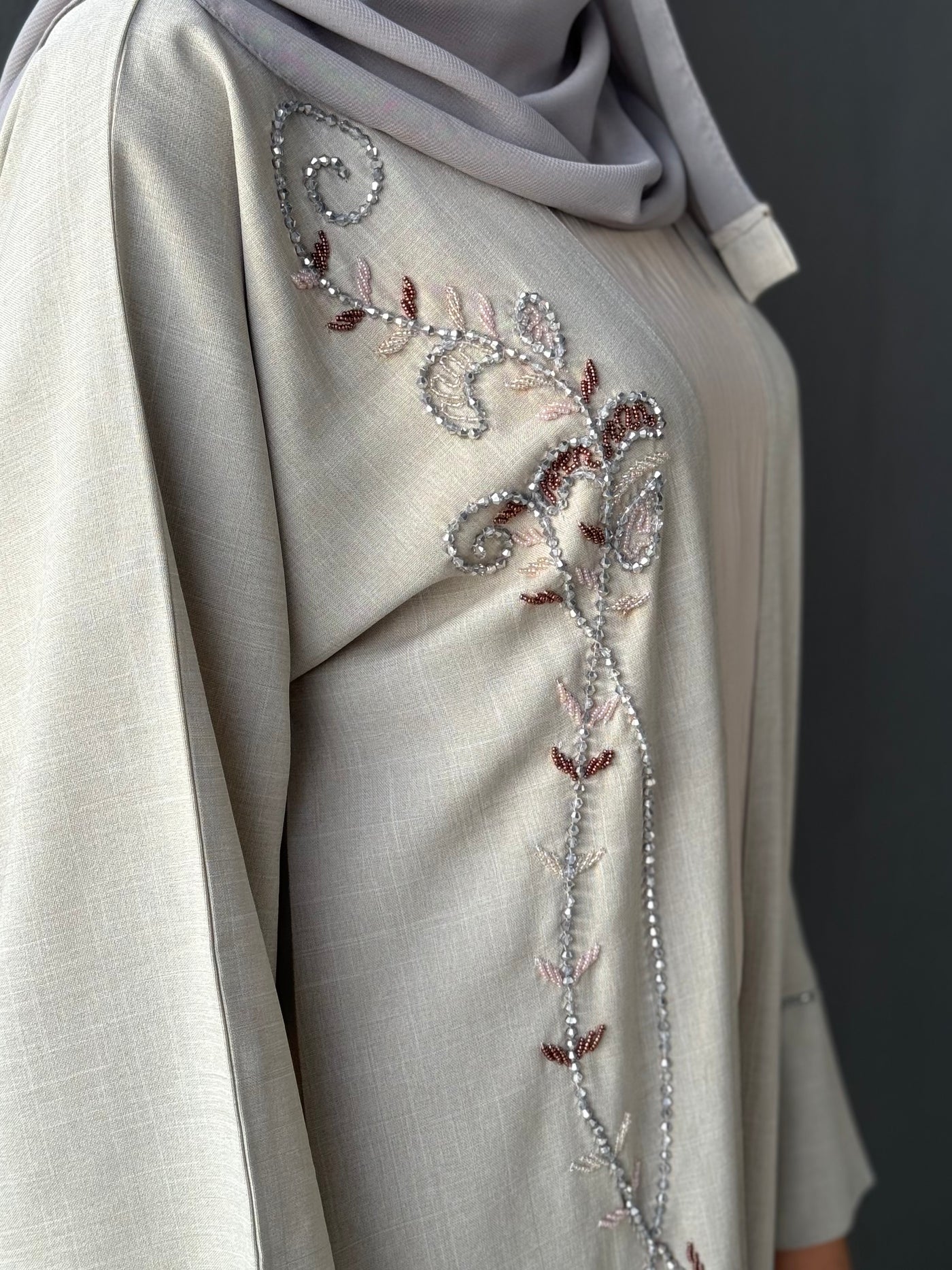 ABAYA Linen perlée 4 pièces