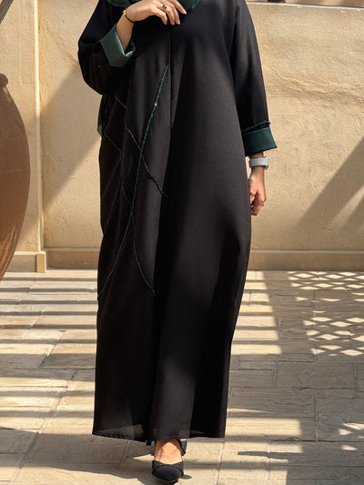 ABAYA Noire avec doublure vert